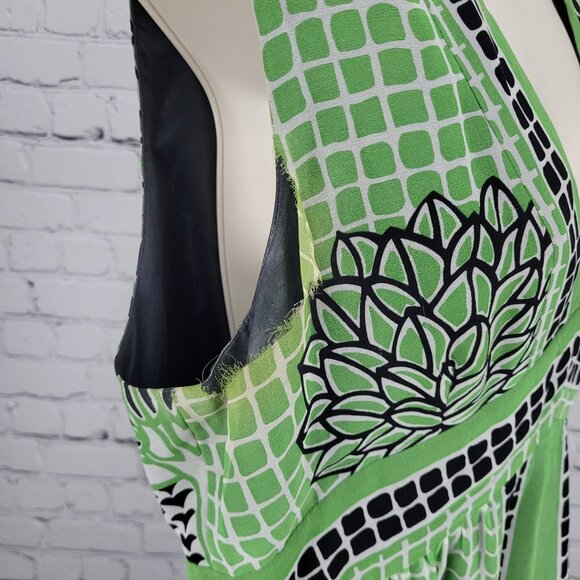 Anna Sui Anthropologie Green 100% Silk Sleeveless Lined Midi Dress 12 *defects - Picture 6 of 15